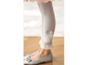 Gray Light weight Leggings with lace bottom and a side lace accent w bow and pearls toddler and girls