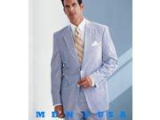 Causal White Light Blue ~ Sky Blue Pinstripe Seersucker Summer Suits 2 Button Cotton Summer Suits Cool