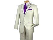 Tuxedo Purple Trim Microfiber Two Button Notch 5 Piece Choice of Solid Ivory