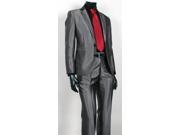 Shiny Sharkskin Charcoal Gray 2 Button Style Jacket Flat Front Pants New Style
