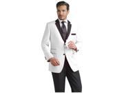 White Two toned 2 Button Notch Party Suit Tuxedo Dinner Jacket Blazer W Black Lapel Free Pant