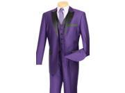 Two toned Shiny Sharkskin Flashy 2 Button Black Peak Lapeled Vested 3 Piece Mens Suits or Tuxedo Purple With Black