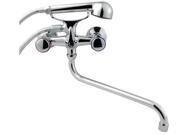 Chrome round tap head bath filler shower mixer wall mounted long 30cm spout