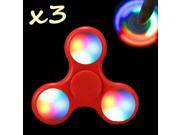 3 LOT FIDGET SPINNER RED LED Light Up HAND FINGER TOY STRESS ADD ADHD AUTISM!