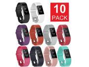 10 Pack Replacement Wristband For Fitbit Charge 2 Band Silicone Fitness Small