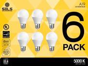 SELS LED LED light bulb 8W 60W Equivalent Daylight A19 LED Bulb Non Dimmable UL Listed Suitable for Damp Locations Indoor and Outdoor Use 6 Pack