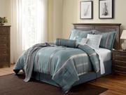Park Avenue QUEEN Size 7pc Comforter Green Milieu Blue silver Chrome Bedding Stripes Silky Fabric Bed Cover By Cozy Beddings
