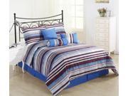 Retro QUEEN Size 7 Piece Striped Comforter Set Plum Blue Grey Bed Cover By Cozy Beddings