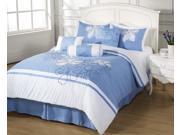 Cielo 7pc CAL KING Size Comforter Set Embroidered Floral Light Blue White Bed Cover By Cozy Beddings