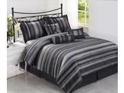 Rogers 7pc KING Size Striped Comforter Set Black Grey Bed Cover By Cozy Beddings
