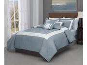 Forte 5 piece Queen Size Comforter Set Stone Blue background with Ivory Stripe Bed Cover Set