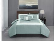 Forte 5 piece Full Size Comforter Set Aqua Green background with Ivory Stripe Bed Cover Set