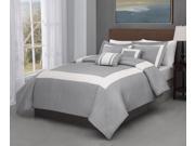 Forte 5 piece King Cal King Size Comforter Set Stone Light Grey background with Ivory Stripe Bed Cover Set