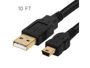Black 10FT 2.0 USB Cable Type A to Mini B Male to Male 5 PIN for Camera