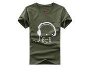 Headphone Printing T Shirts Short Sleeves Cotton White Black Gray Navy Blue Green Red Yellow