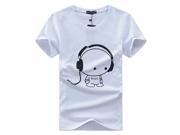 Headphone Printing T Shirts Short Sleeves Cotton White Black Gray Navy Blue Green Red Yellow