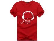 Headphone Printing T Shirts Short Sleeves Cotton White Black Gray Navy Blue Green Red Yellow