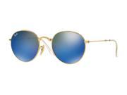Ray Ban 0RB3532 Round Sunglasses Size 53 Green Mirror Blue