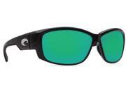 Costa Del Mar Luke Shiny Black Rectangular Sunglasses Green Lens 580G