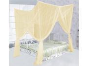 Four Corner Post Elegant Mosquito Net Bed Canopy Set, Beige, Full/Queen/King