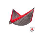 Just Relax Double Portable Lightweight Camping Hammock With KISH Bug Repellent 10.6x6.6 Feet Grey Red