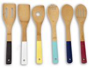 Home Basics Bamboo Wooden Cooking Utensils Set of 6 Muli Colored Handles