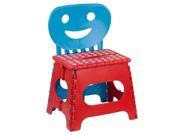 Home Basics Folding Step Stool Chair with Smiley Face Back Red and Blue 13x10.5x19 Inches