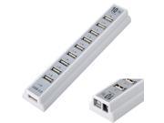 10 Port High Speed USB 2.0 Hub Powered with Adapter for Laptops PC Silver