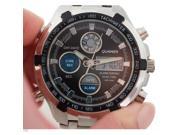 Business Men Dual Cores Steel Band Waterproof Day Date Display Alarm LED Digital Quartz Wrist Watch Black