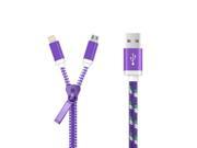 Creative Zipper Style 2 in 1 USB to 8 Pin Micro USB Cable for iPhone iPad iPod Samsung other Phone Purple