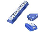 10 Port High Speed USB 2.0 Hub Powered with Adapter for Laptops PC Blue