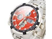 Business Men Dual Cores Steel Band Waterproof Day Date Display Alarm LED Digital Quartz Wrist Watch Red