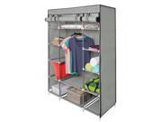 Portable Closet Wardrobe Clothes Rack Storage Organizer With Shelf Gray