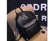Korean Style Pure Color Alligator Texture Double Shoulders PU Backpack Black