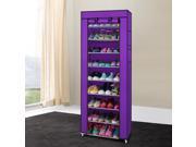 Portable 10 Layer 9 Grid Shoe Rack Shelf Storage Closet Organizer Cabinet Purple