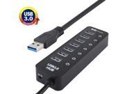 5Gbps Super Speed 7 Ports USB 3.0 HUB with On Off Power Switch for Desktop Laptop PC Mac Black