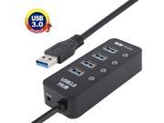 5Gbps Super Speed 4 Ports USB 3.0 HUB with On Off Power Switch for Desktop Laptop PC Mac Black