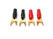 4 Pcs Gold Plated Tuning Fork Banana Y Spade Plug Solderless Speaker Cable Power