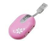 Mouse Style 4 Ports USB 2.0 HUB Plug and Play Pink