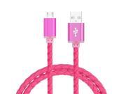 Genuine Leather Woven Style Micro USB to USB 2.0 Data Charging Cable Length 1m Magenta