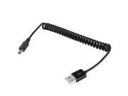Mini 5 pin USB to USB 2.0 AM Coiled Cable Spring Cable Length 25cm can be extended up to 80cm Black