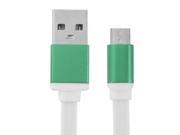 Micro USB 5 Pin to USB Port Noodle Style Lithium Alloy Shell Data Charging Cable Length 1m Green