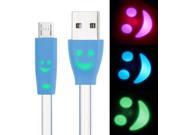 7 colors Luminescence Micro 5 Pin USB Charge Data Transfer Cable with Smile Face Suitable for Samsung Galaxy S6 S IV i9500 i9200 i9300 Blue