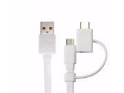 1m 2in1 USB3.1 Type C Micro USB2.0 to USB 2.0 Charging Cable White for Smartphone