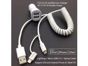 Yellowknife Dual Ports USB Car Charger Adapter And Micro USB To Lightning Spring Charger Cable For iPhone iPad
