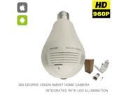 960P 360 Degree Fisheye Panoramic Wireless P2P Hidden Network IP Camera LED Bulb Light Home Security
