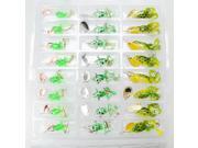 24 Pcs Frog Shape Metal and Rubber Soft Bait with Hook Green Yellow