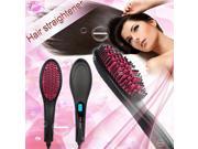 Auto Hair Straightener Comb LCD Ion Brush Electric Hair Massager Anti Scald Tool Color Pink