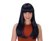 Women Wig Hair CoastaCloud Long Straight Blue Black Fashion Synthetic Hair Wig with Flat Bangs Party 25 63cm