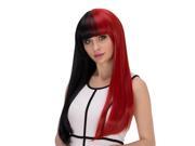 Halloween Women Cosplay Wigs CoastaCloud Long Straight 2 Tones Red and Black Ugly cosplay Wig with Flat Bang 70cm 28
